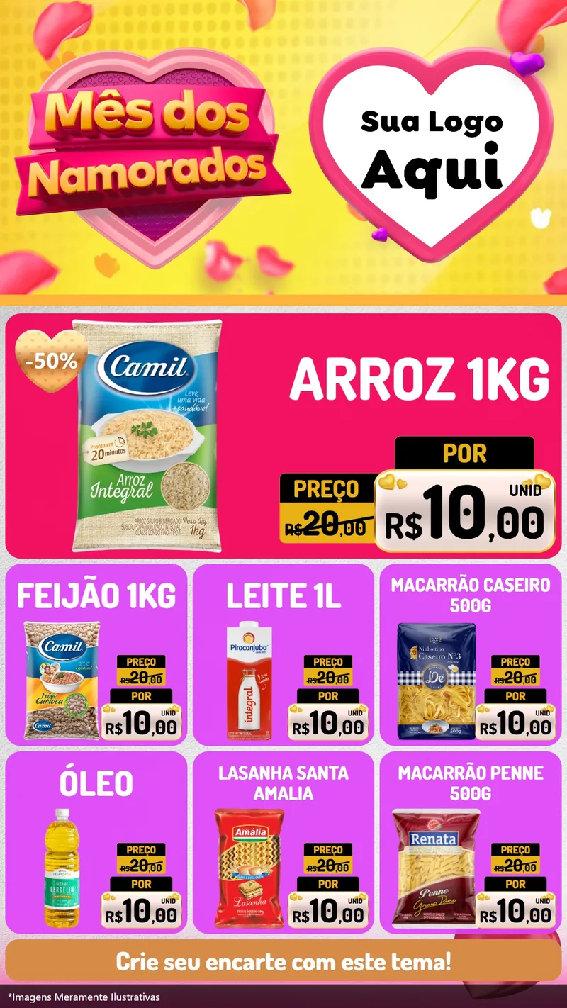 Modelo de Rede Social para Stories com o tema Mês dos Namorados para Supermercado