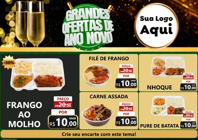 Modelo de Encarte para Encarte A4 Horizontal com o tema Grandes Ofertas de Ano Novo para Restaurante