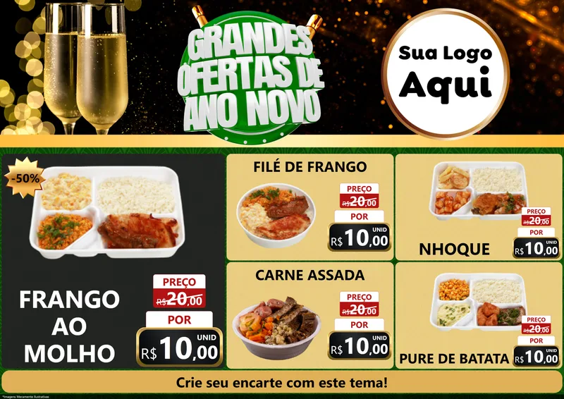 Modelo de Encarte para Encarte A4 Horizontal com o tema Grandes Ofertas de Ano Novo para Restaurante