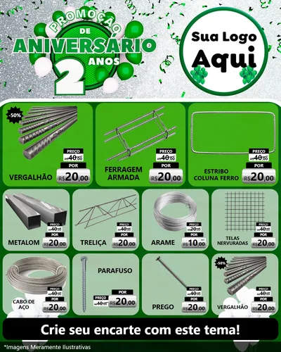 Modelo de Rede Social para Feed Instagram com o tema Promoção de Aniversário - 2 Anos para Ferragens