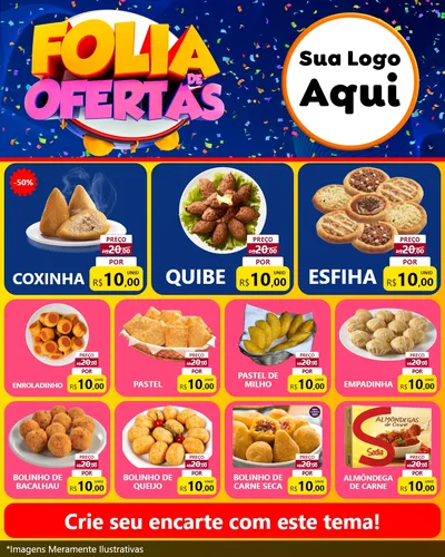Modelo de Rede Social para Feed Instagram com o tema Folia de Ofertas para Salgadaria
