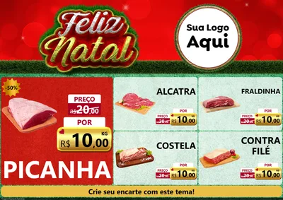 Modelo de Encarte para Encarte A4 Horizontal com o tema Feliz Natal para Açougue