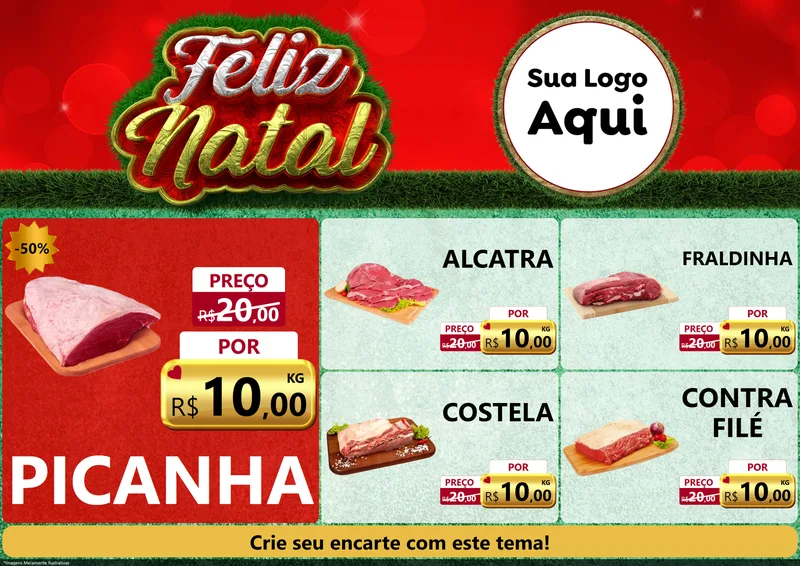 Modelo de Encarte para Encarte A4 Horizontal com o tema Feliz Natal para Açougue