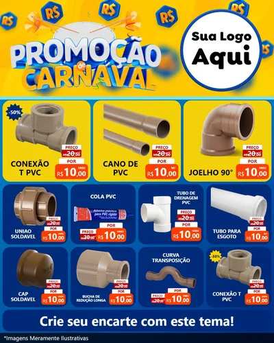 Modelo de Rede Social para Feed Instagram com o tema Promoção de Carnaval para Tubos e conexões