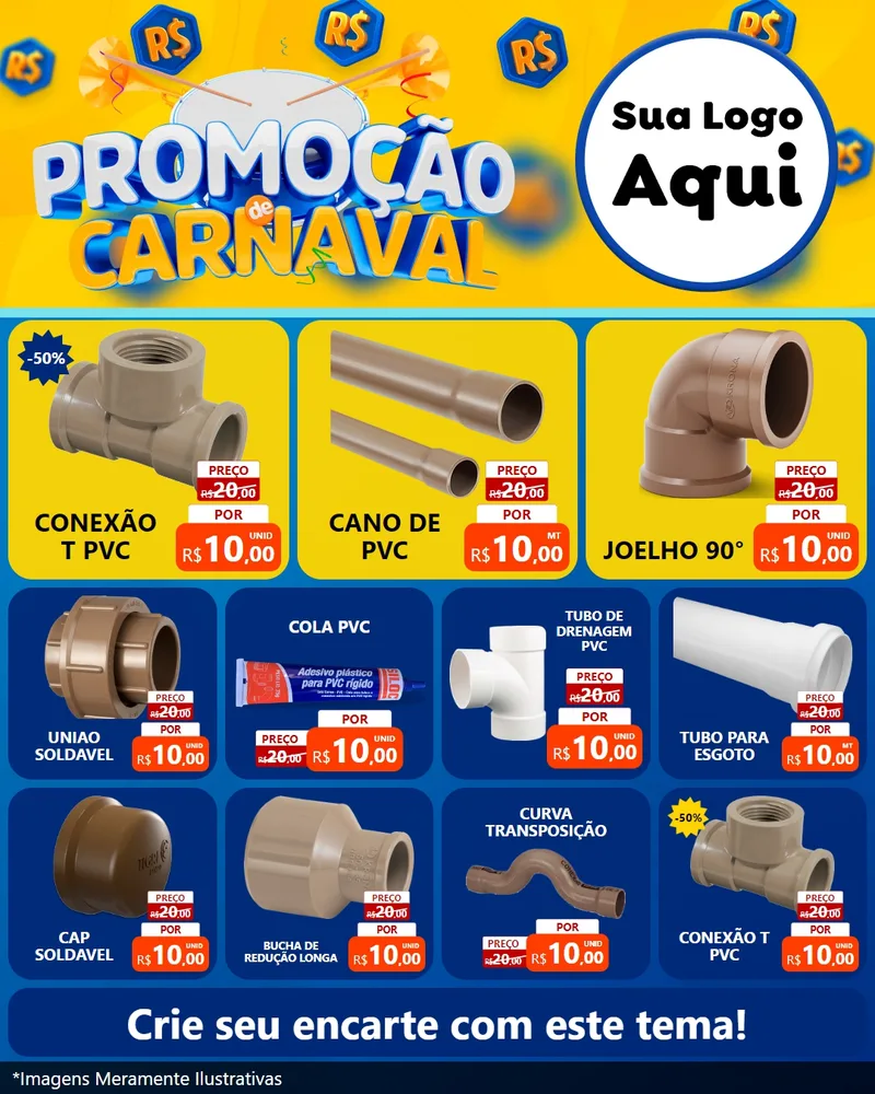 Modelo de Rede Social para Feed Instagram com o tema Promoção de Carnaval para Tubos e conexões