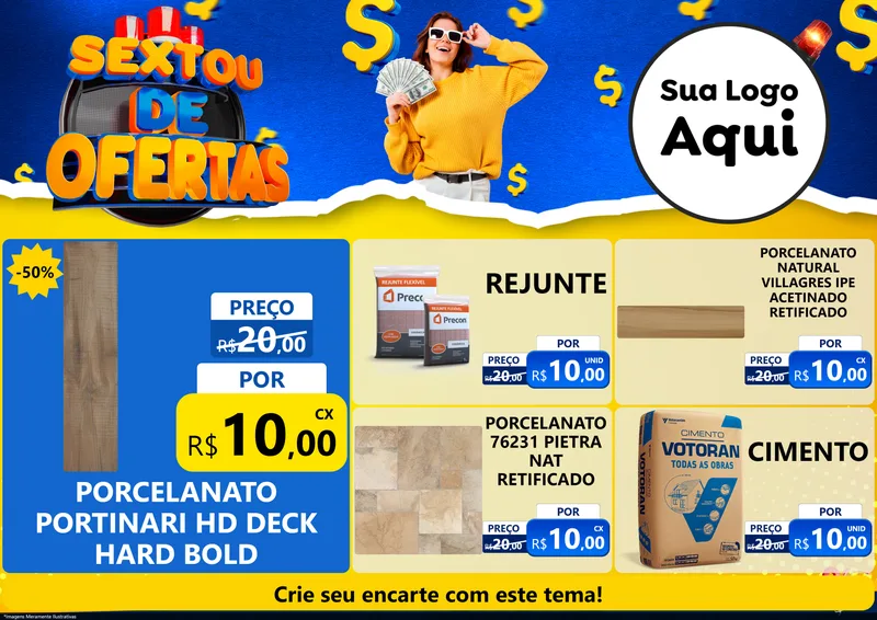 Modelo de Encarte para Encarte A4 Horizontal com o tema Sextou de Ofertas para Pisos e revestimentos