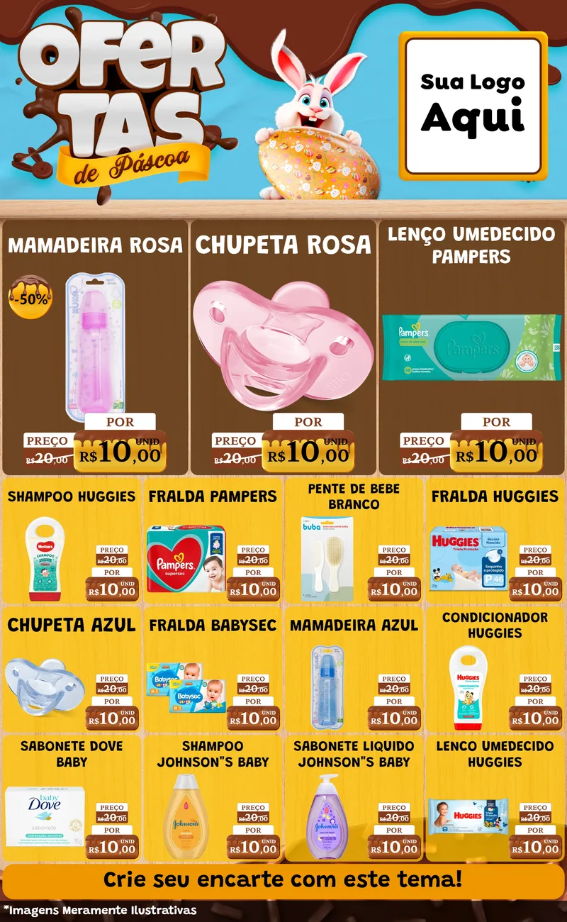 Modelo de Encarte para Encarte Grande com o tema Ofertas de Páscoa para Bebês