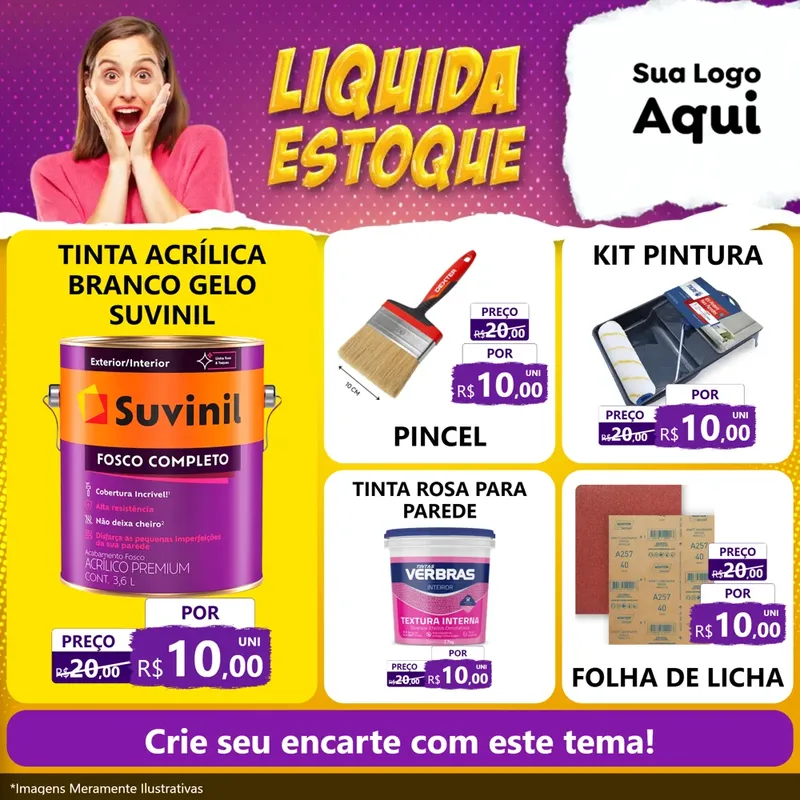 Modelo de Rede Social para Feed Facebook com o tema Liquida estoque para Tintas e Ferramentas