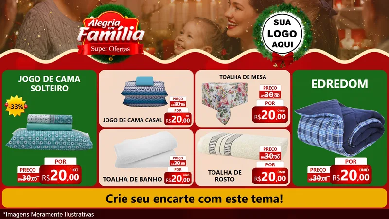 Modelo de TV para TV Horizontal com o tema Alegria Em Família - Super Ofertas para Cama, Mesa e Banho