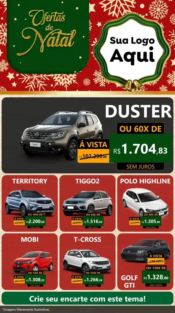 Modelo de Rede Social para Stories com o tema Natal de Ofertas para Concessionaria de Carros