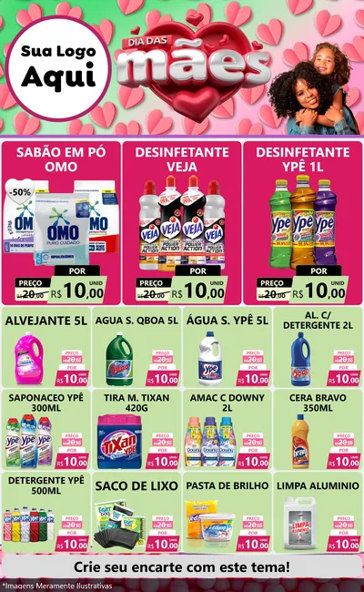 Modelo de Encarte para Encarte Grande com o tema Dia das Mães para Produtos de Limpeza