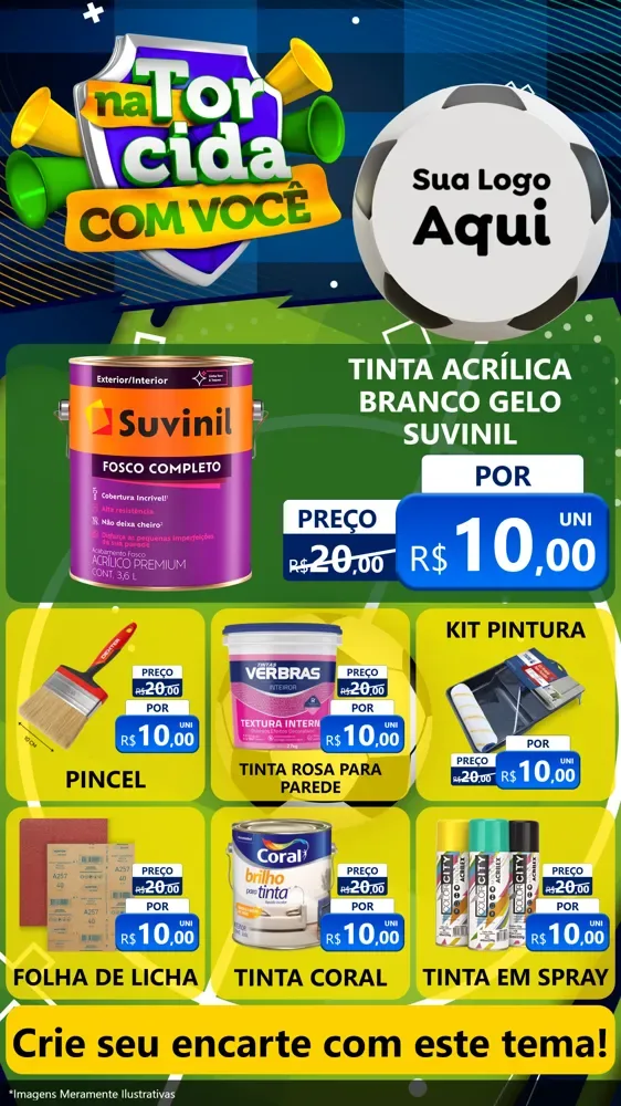 Modelo de Rede Social para Stories com o tema Na Torcida Com Você - Copa para Tintas e Ferramentas