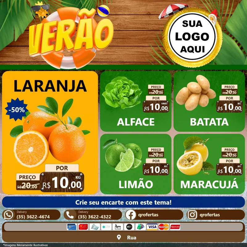Modelo de Rede Social para Feed Facebook com o tema Verão para Hortifrúti