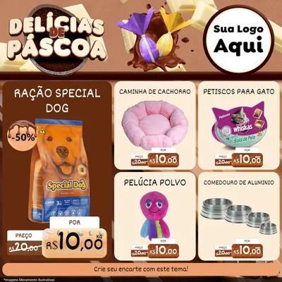 Modelo de Rede Social para Feed Facebook com o tema Delícias de Páscoa para Pet Shop