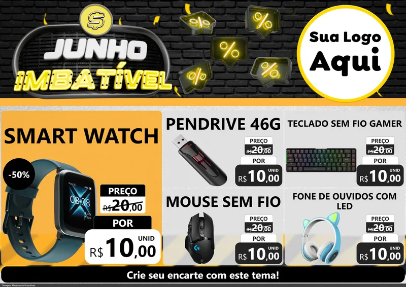 Modelo de Encarte para Encarte A4 Horizontal com o tema Junho Imbatível para Informática