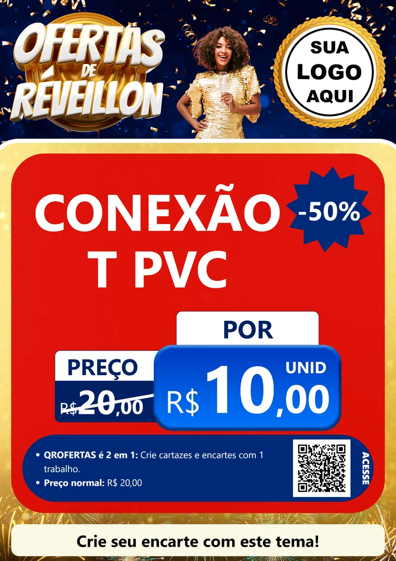 Modelo de Cartaz para Cartaz A4 Vertical com o tema Ofertas de Réveillon para Tubos e conexões