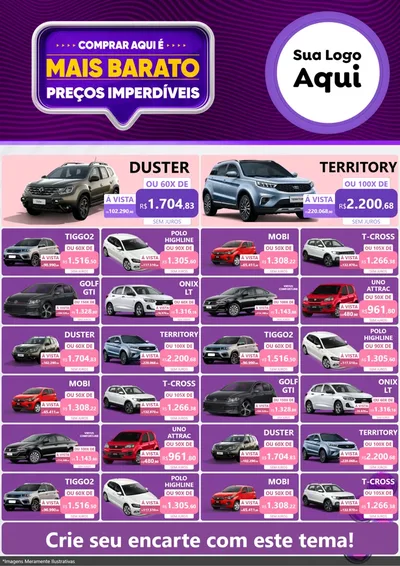 Modelo de Encarte para Encarte A4 Vertical com o tema Mais Barato para Concessionaria de Carros