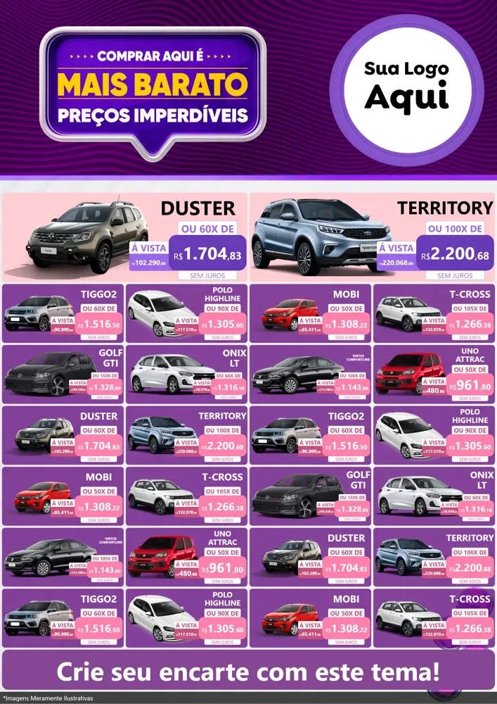 Modelo de Encarte para Encarte A4 Vertical com o tema Mais Barato para Concessionaria de Carros