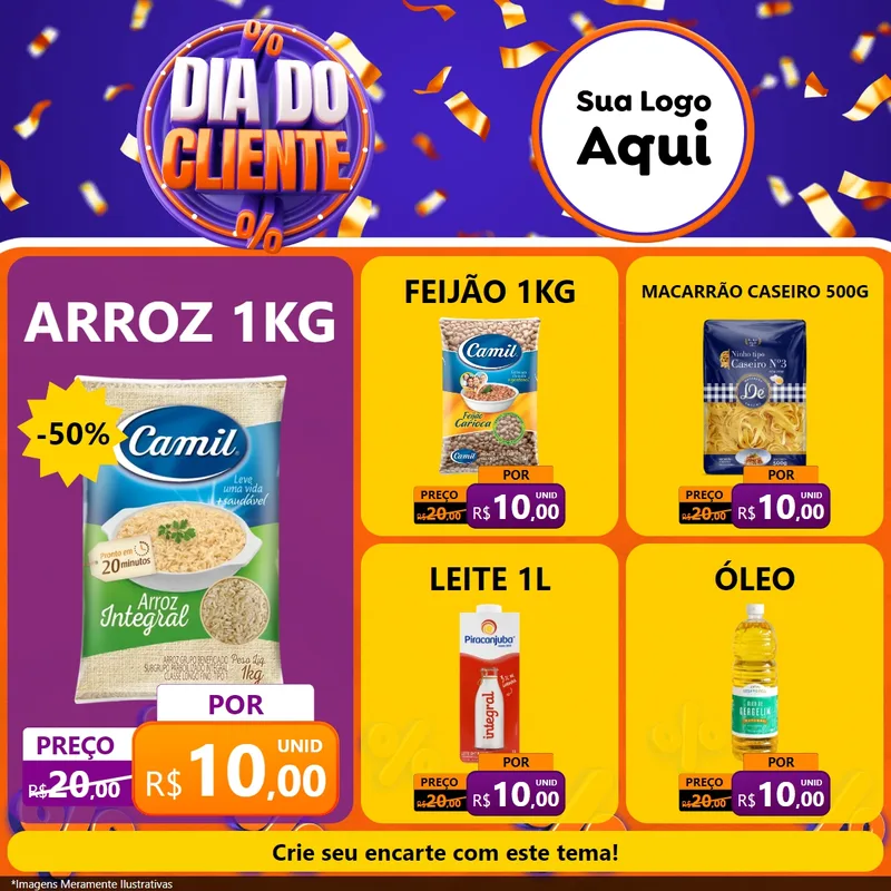 Modelo de Rede Social para Feed Facebook com o tema Dia do Cliente para Supermercado