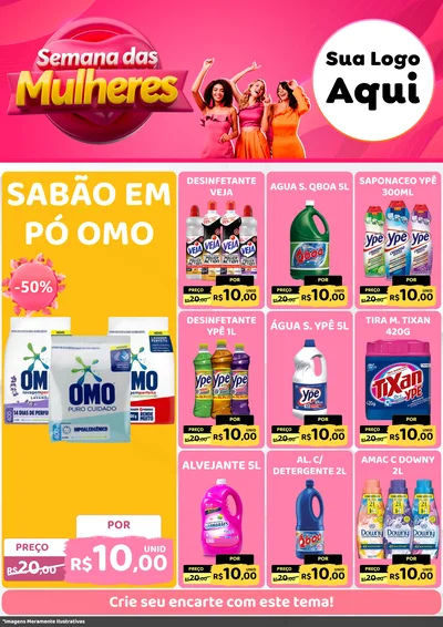 Modelo de Encarte para Encarte A4 Vertical com o tema Semana das Mulheres para Produtos de Limpeza