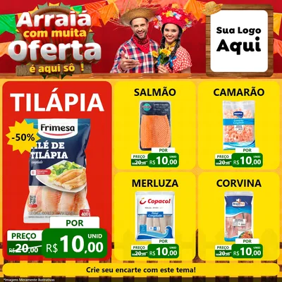 Modelo de Rede Social para Feed Facebook com o tema Arraiá Com Muita Oferta - É Aqui Sô! para Peixaria