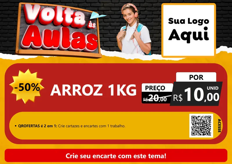Modelo de Cartaz para Cartaz A4 Horizontal com o tema Volta Às Aulas para Supermercado