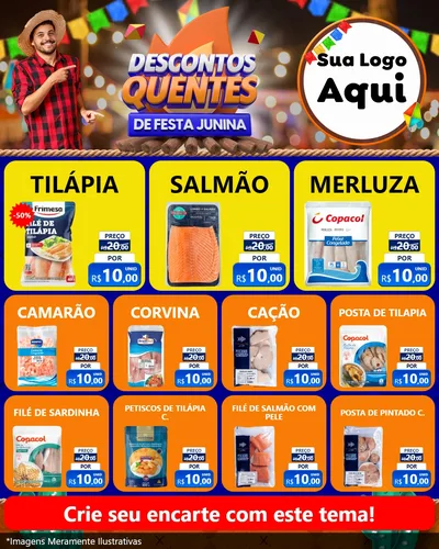 Modelo de Rede Social para Feed Instagram com o tema Descontos Quentes de Festa Junina para Peixaria
