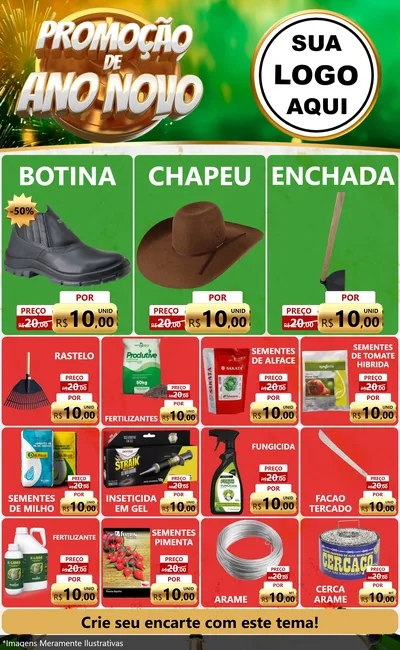 Modelo de Encarte para Encarte Grande com o tema Promoção de Ano Novo para Agropecuária
