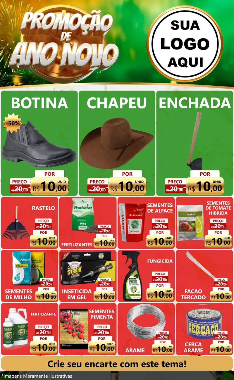 Modelo de Encarte para Encarte Grande com o tema Promoção de Ano Novo para Agropecuária