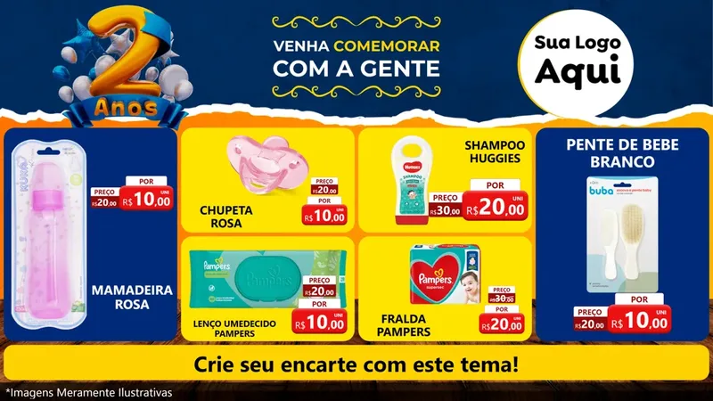 Modelo de TV para TV Horizontal com o tema Aniversário de 2 anos para Bebês