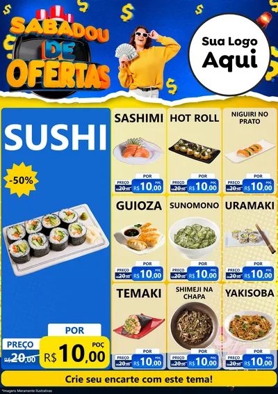 Modelo de Encarte para Encarte A4 Vertical com o tema Sabadou de Ofertas para Comida japonesa