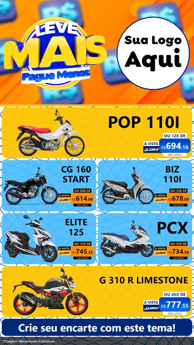 Modelo de TV para TV Vertical com o tema Leve Mais, Pague Menos para Concessionaria de Motos