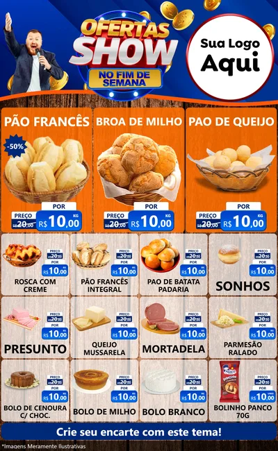 Modelo de Encarte para Encarte Grande com o tema Ofertas Show No Fim De Semana para Padaria