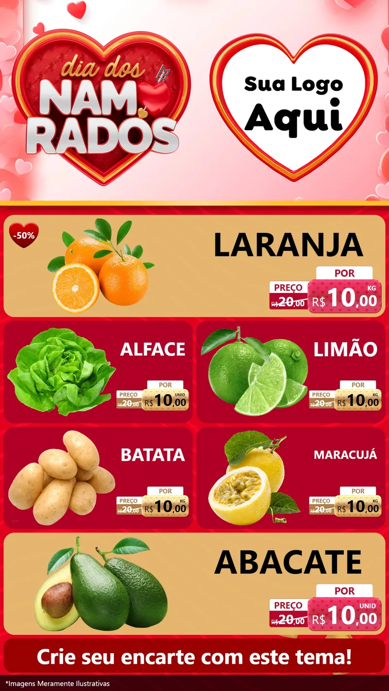 Modelo de TV para TV Vertical com o tema Dia dos Namorados para Hortifrúti