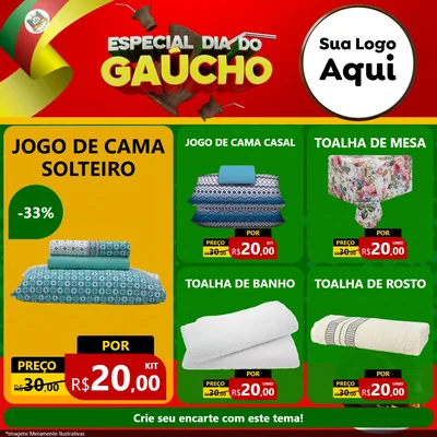 Modelo de Rede Social para Feed Facebook com o tema Especial Dia do Gaúcho para Cama, Mesa e Banho