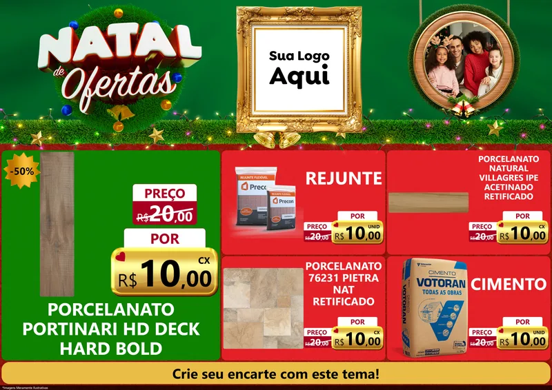 Modelo de Encarte para Encarte A4 Horizontal com o tema Natal de Ofertas para Pisos e revestimentos