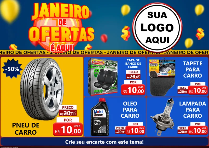 Modelo de Encarte para Encarte A4 Horizontal com o tema Janeiro de Ofertas É Aqui! para Auto peças