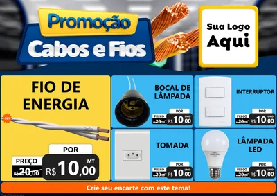 Modelo de Encarte para Encarte A4 Horizontal com o tema Promoção Cabos e Fios - Construção / Elétrica para Materiais Elétricos