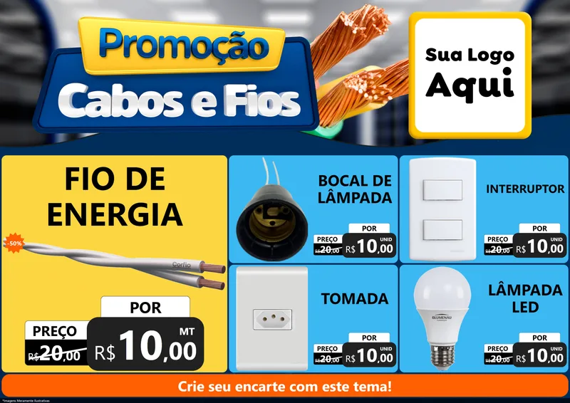 Modelo de Encarte para Encarte A4 Horizontal com o tema Promoção Cabos e Fios - Construção / Elétrica para Materiais Elétricos