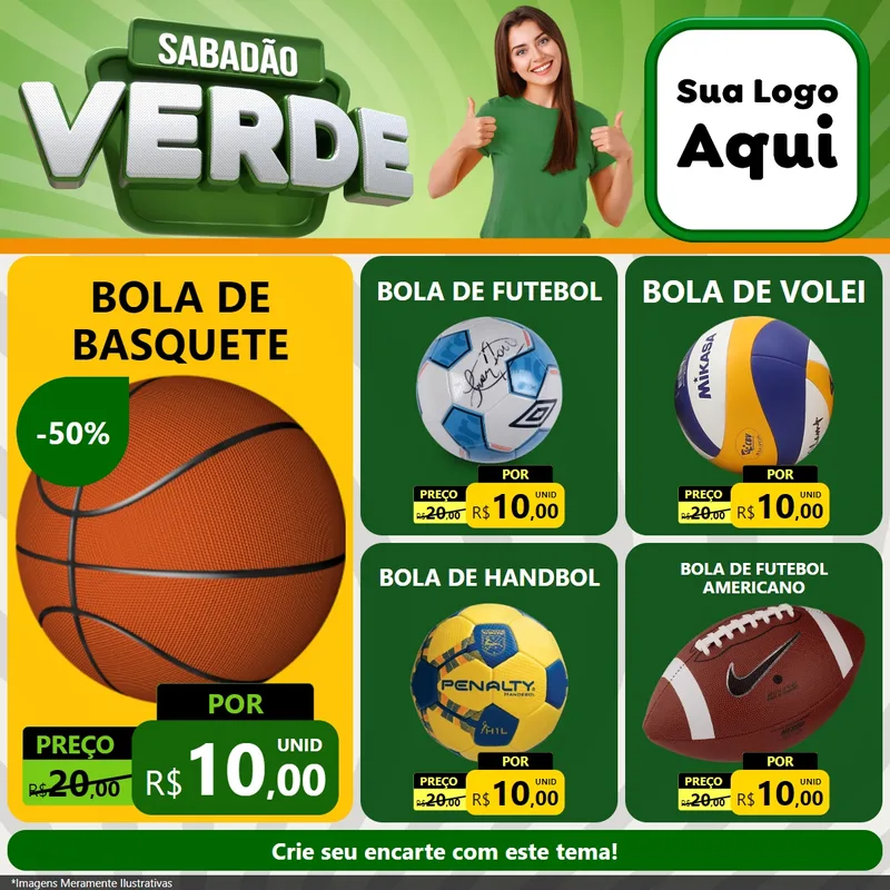 Modelo de Rede Social para Feed Facebook com o tema Sabadão Verde para Artigos Esportivos