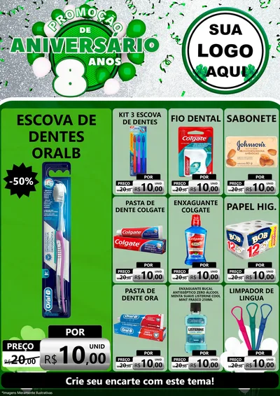 Modelo de Encarte para Encarte A4 Vertical com o tema Promoção de Aniversário - 8 Anos para Higiene Pessoal