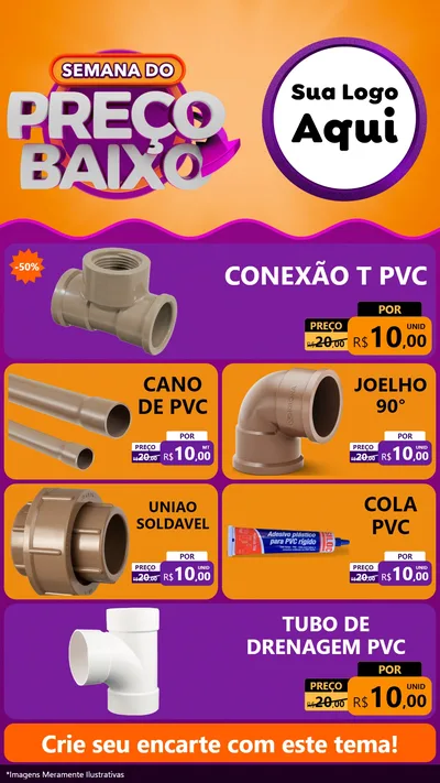 Modelo de TV para TV Vertical com o tema Semana do Preço Baixo para Tubos e conexões