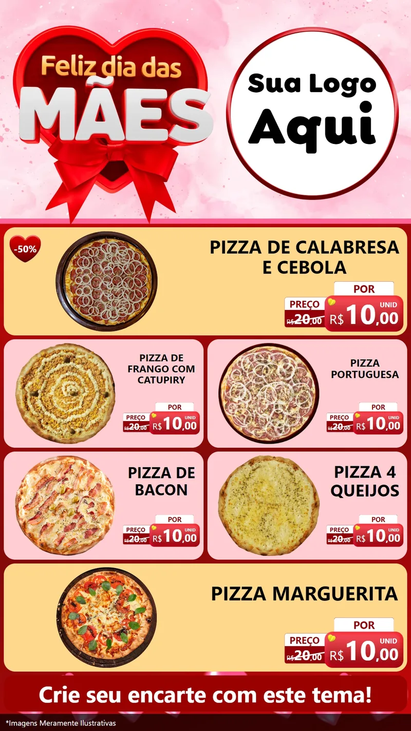 Modelo de TV para TV Vertical com o tema Feliz Dia Das Mães para Pizzaria