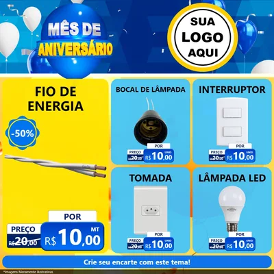 Modelo de Rede Social para Feed Facebook com o tema Mês de Aniversário para Materiais Elétricos
