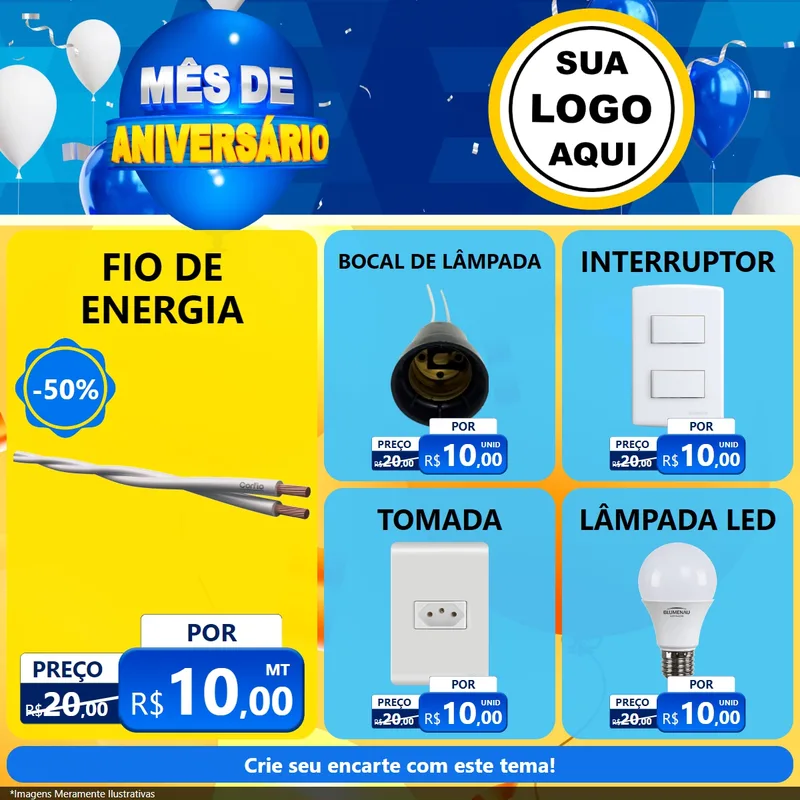 Modelo de Rede Social para Feed Facebook com o tema Mês de Aniversário para Materiais Elétricos