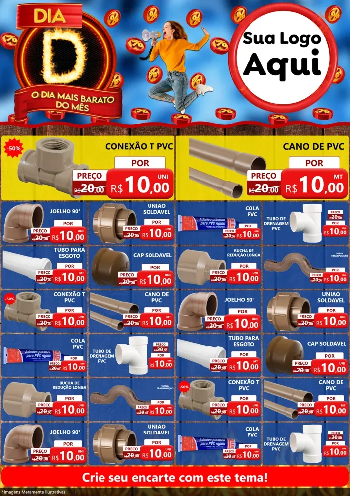 Modelo de Encarte para Encarte A4 Vertical com o tema Dia D - O Dia Mais Barato Do Mês para Tubos e conexões