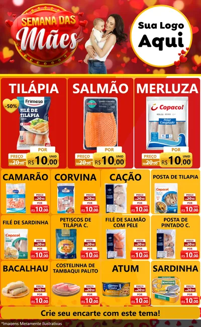 Modelo de Encarte para Encarte Grande com o tema Semana das Mães para Peixaria