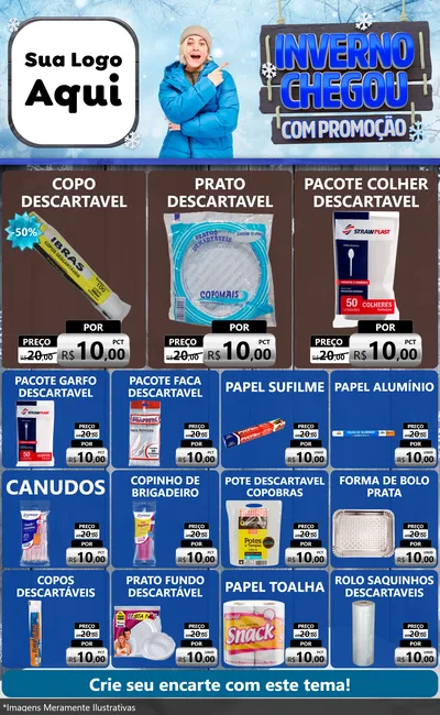 Modelo de Encarte para Encarte Grande com o tema Inverno Chegou Com Promoção para Embalagens