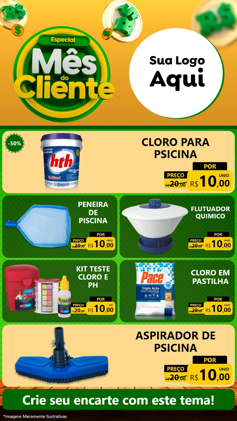 Modelo de TV para TV Vertical com o tema Especial Mês do Cliente para Produtos para Piscina