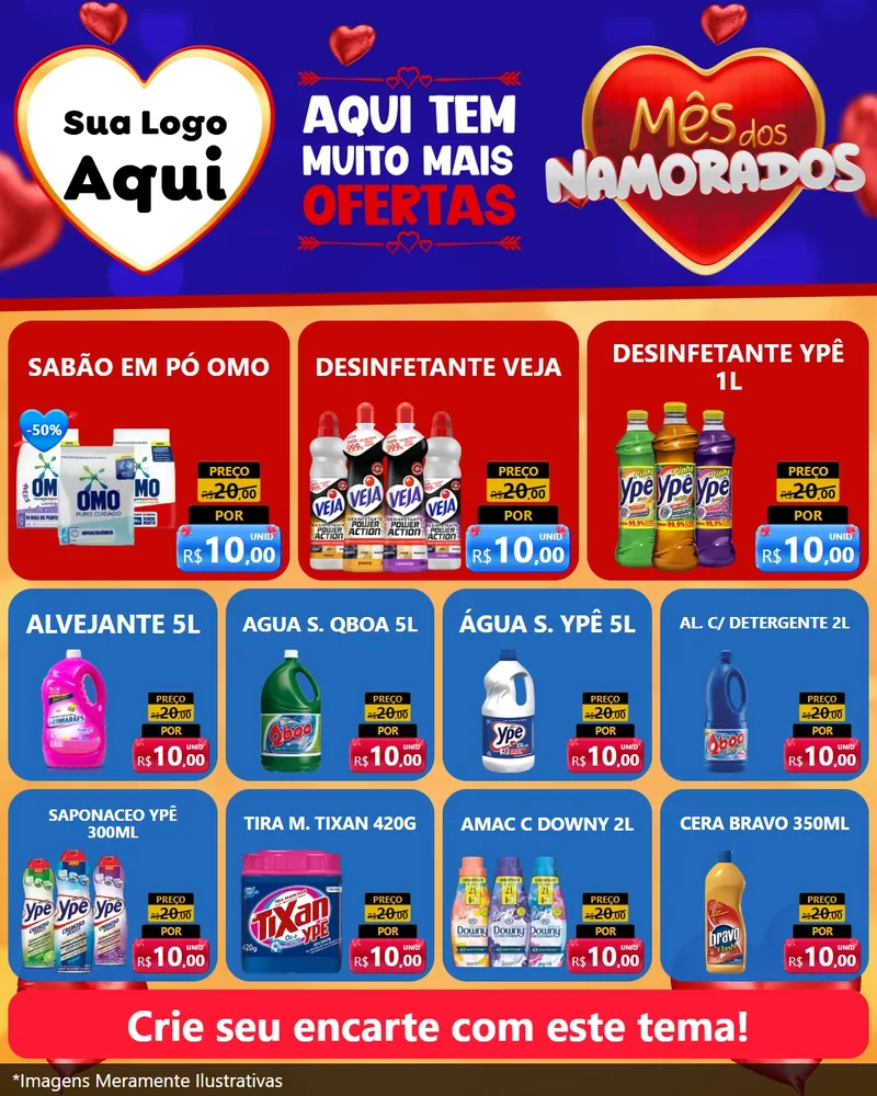 Modelo de Rede Social para Feed Instagram com o tema Mês dos Namorados para Produtos de Limpeza